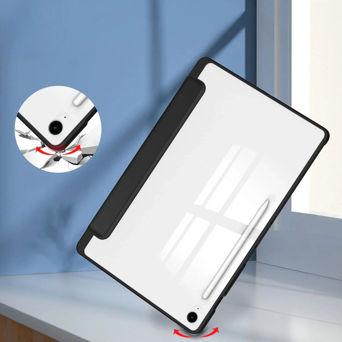 Schutzhülle mit Klappe für Galaxy Tab S10 FE Plus, Bizon Case Tab Clear Matt, Schwarz