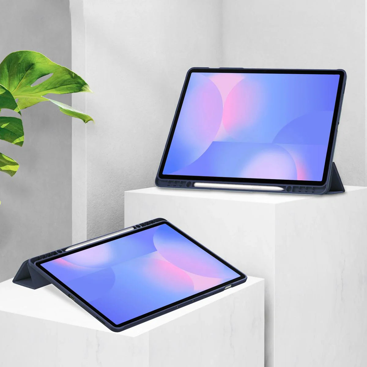 Schutzhülle mit Klappe für Galaxy Tab S10 FE Plus, Bizon Case Tab Clear Matt, Dunkelblau