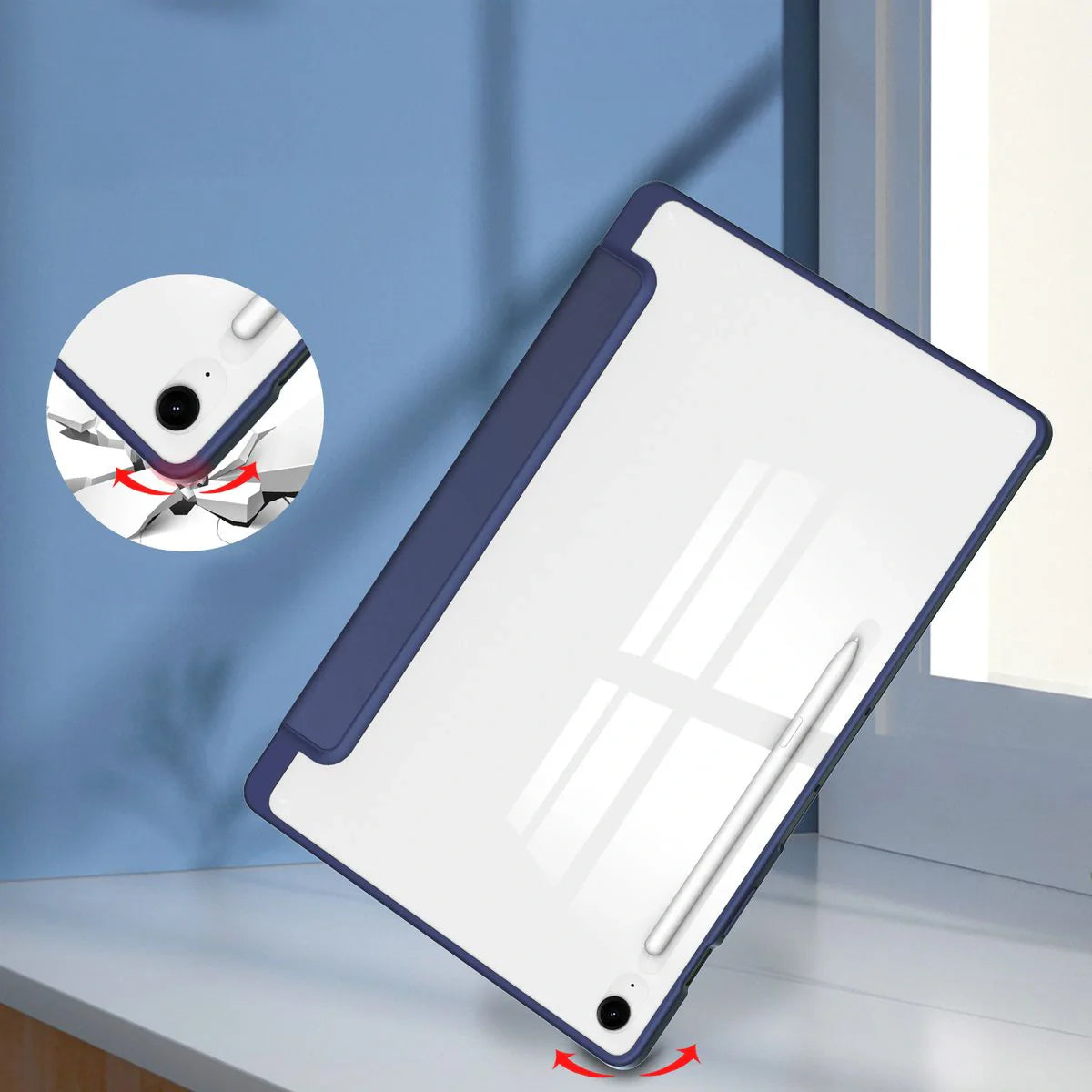 Schutzhülle mit Klappe für Galaxy Tab S10 FE Plus, Bizon Case Tab Clear Matt, Dunkelblau
