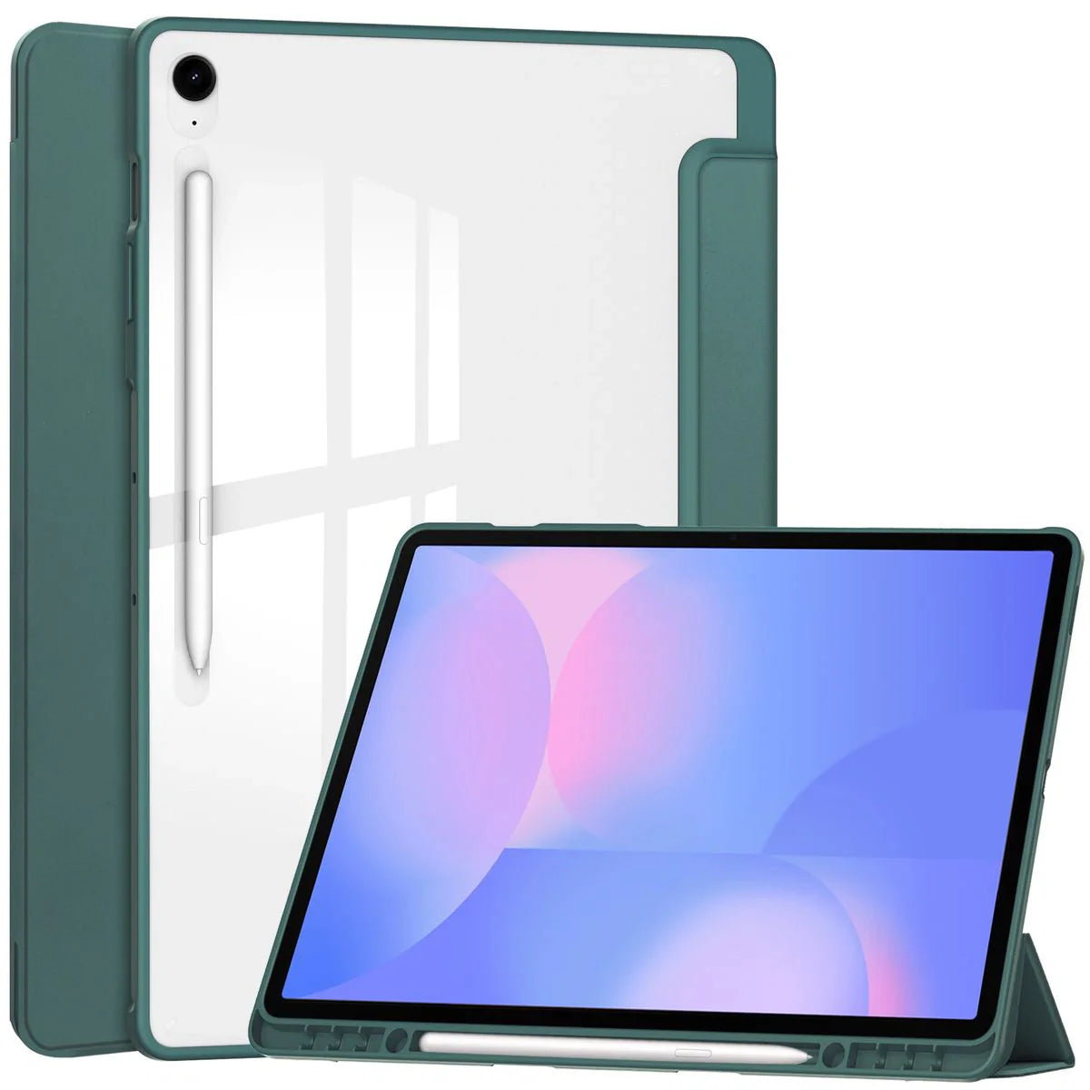 Schutzhülle mit Klappe für Galaxy Tab S10 FE Plus, Bizon Case Tab Clear Matt, Dunkelgrün