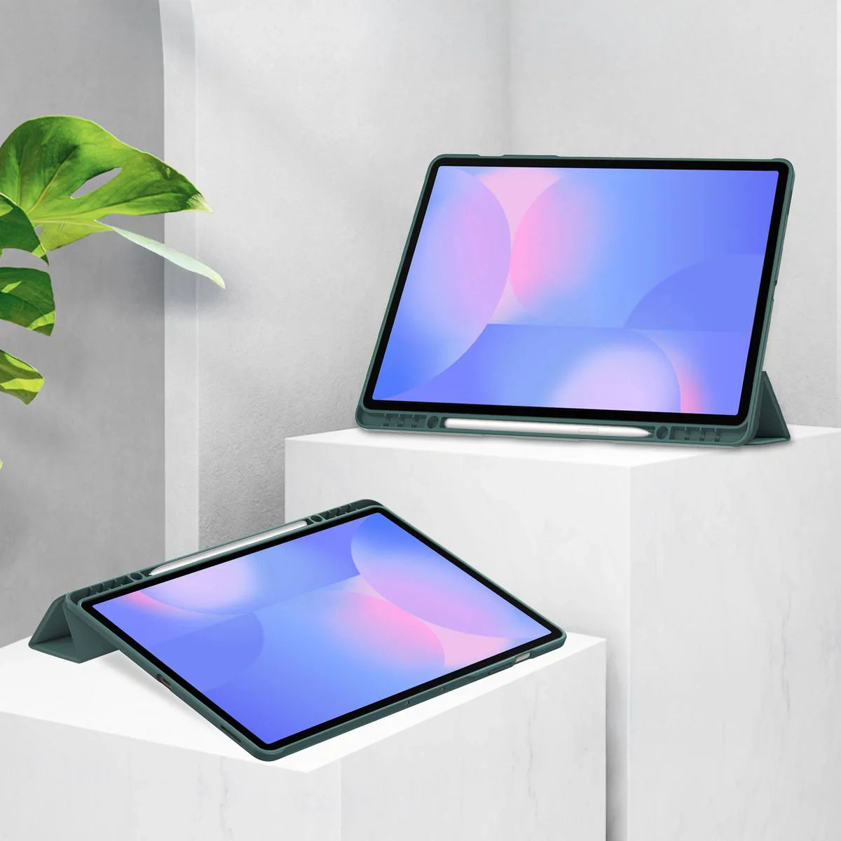 Schutzhülle mit Klappe für Galaxy Tab S10 FE Plus, Bizon Case Tab Clear Matt, Dunkelgrün