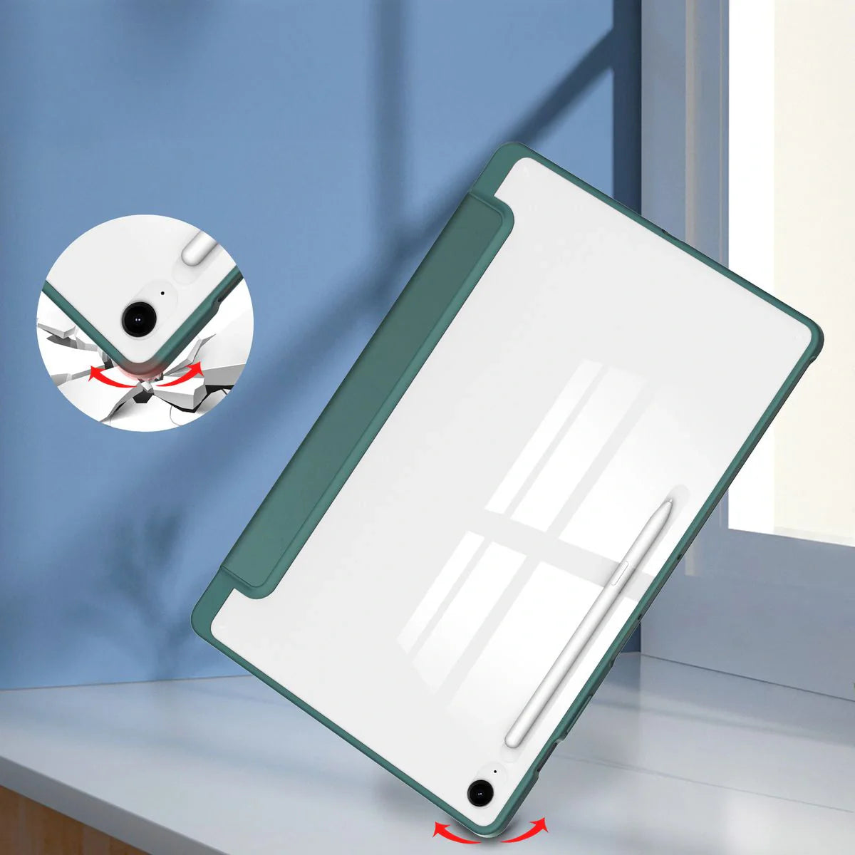 Schutzhülle mit Klappe für Galaxy Tab S10 FE Plus, Bizon Case Tab Clear Matt, Dunkelgrün