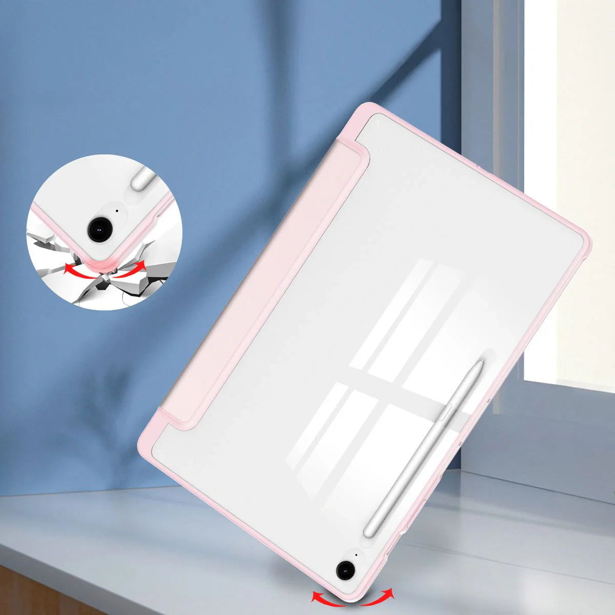 Schutzhülle mit Klappe für Galaxy Tab S10 FE Plus, Bizon Case Tab Clear Matt, Rosa