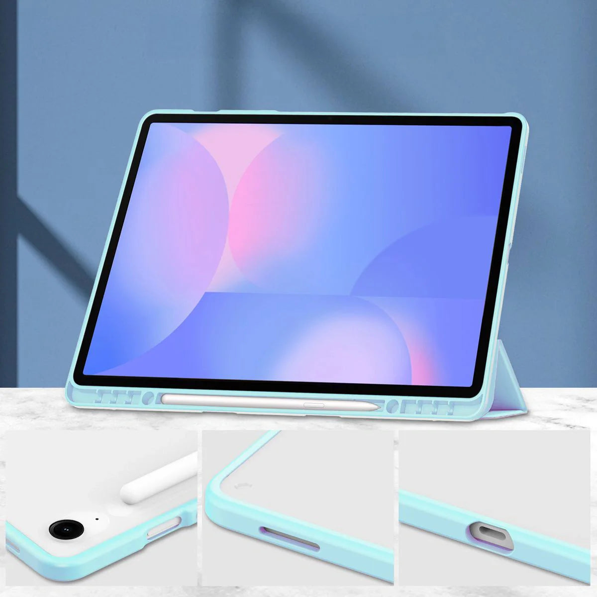 Schutzhülle mit Klappe für Galaxy Tab S10 FE Plus, Bizon Case Tab Clear Matt, Hellblau