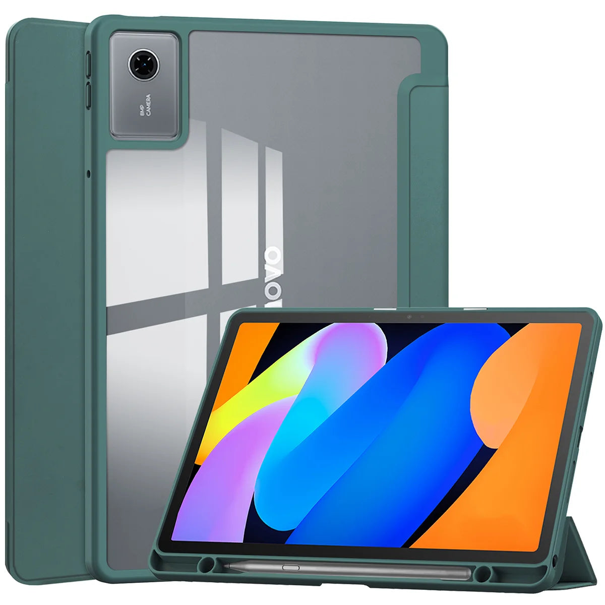 Schutzhülle mit Klappe für Lenovo Idea Tab 11, Bizon Case Tab Clear Matt, Dunkelgrün