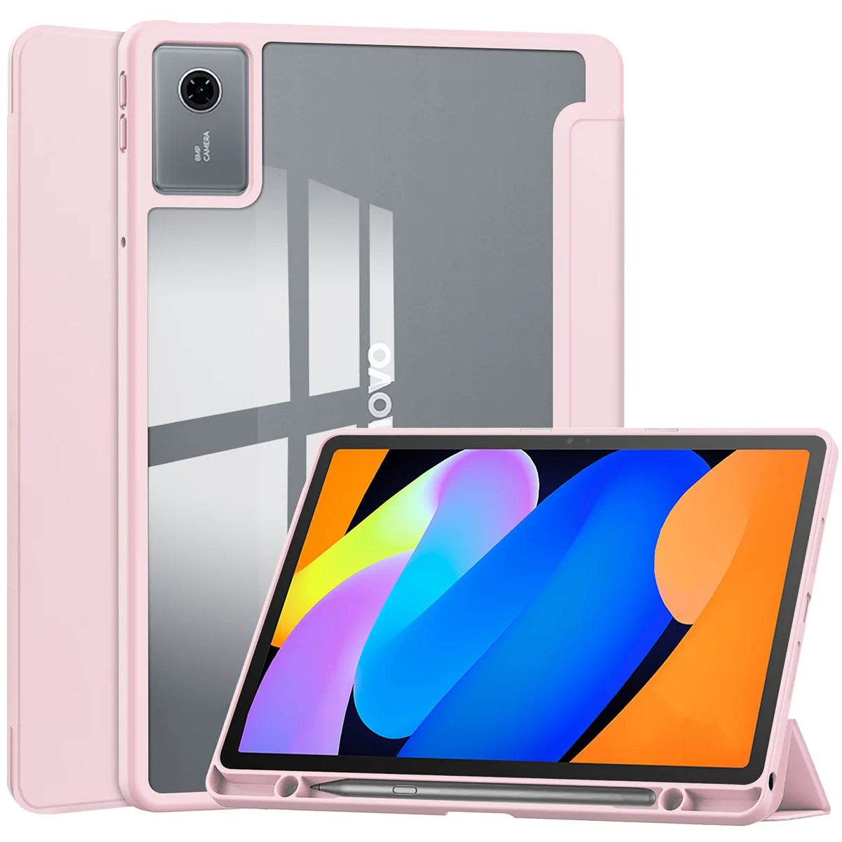 Schutzhülle mit Klappe für Lenovo Idea Tab 11, Bizon Case Tab Clear Matt, Rosa