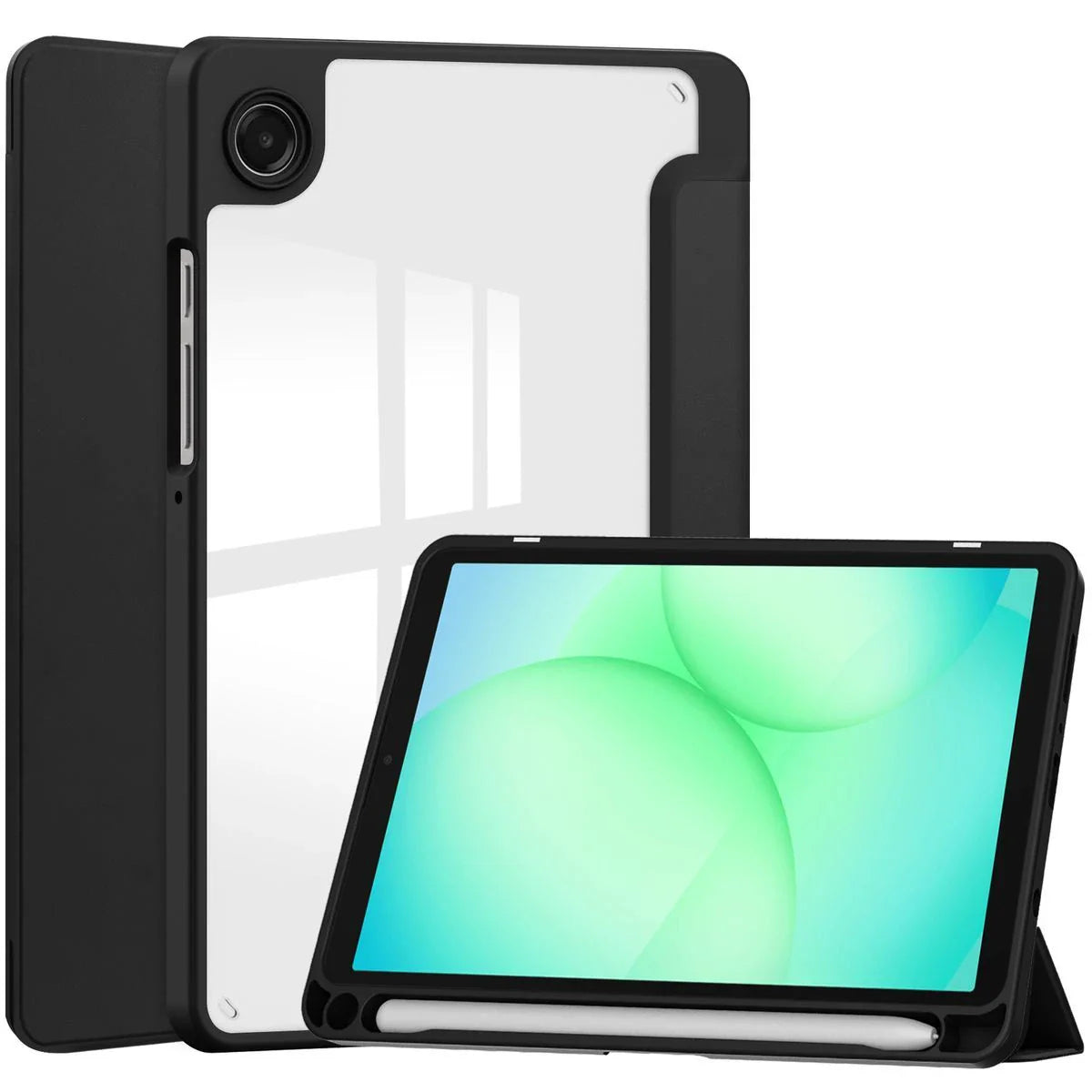 Schutzhülle mit Klappe für Galaxy Tab A11 / A9, Bizon Case Tab Clear Matt, Schwarz