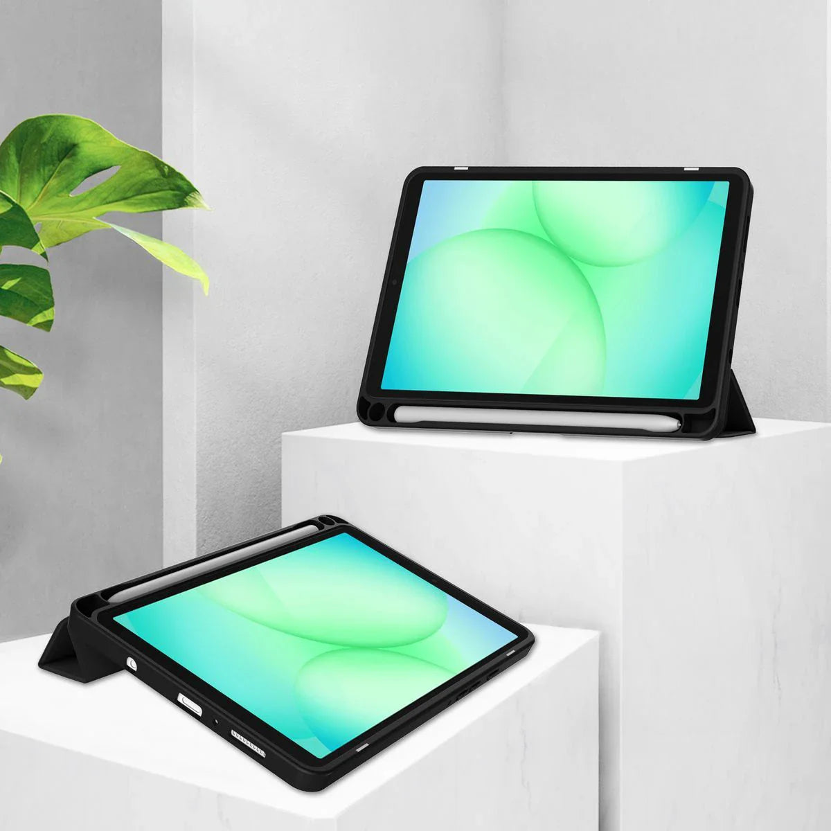 Schutzhülle mit Klappe für Galaxy Tab A11 / A9, Bizon Case Tab Clear Matt, Schwarz