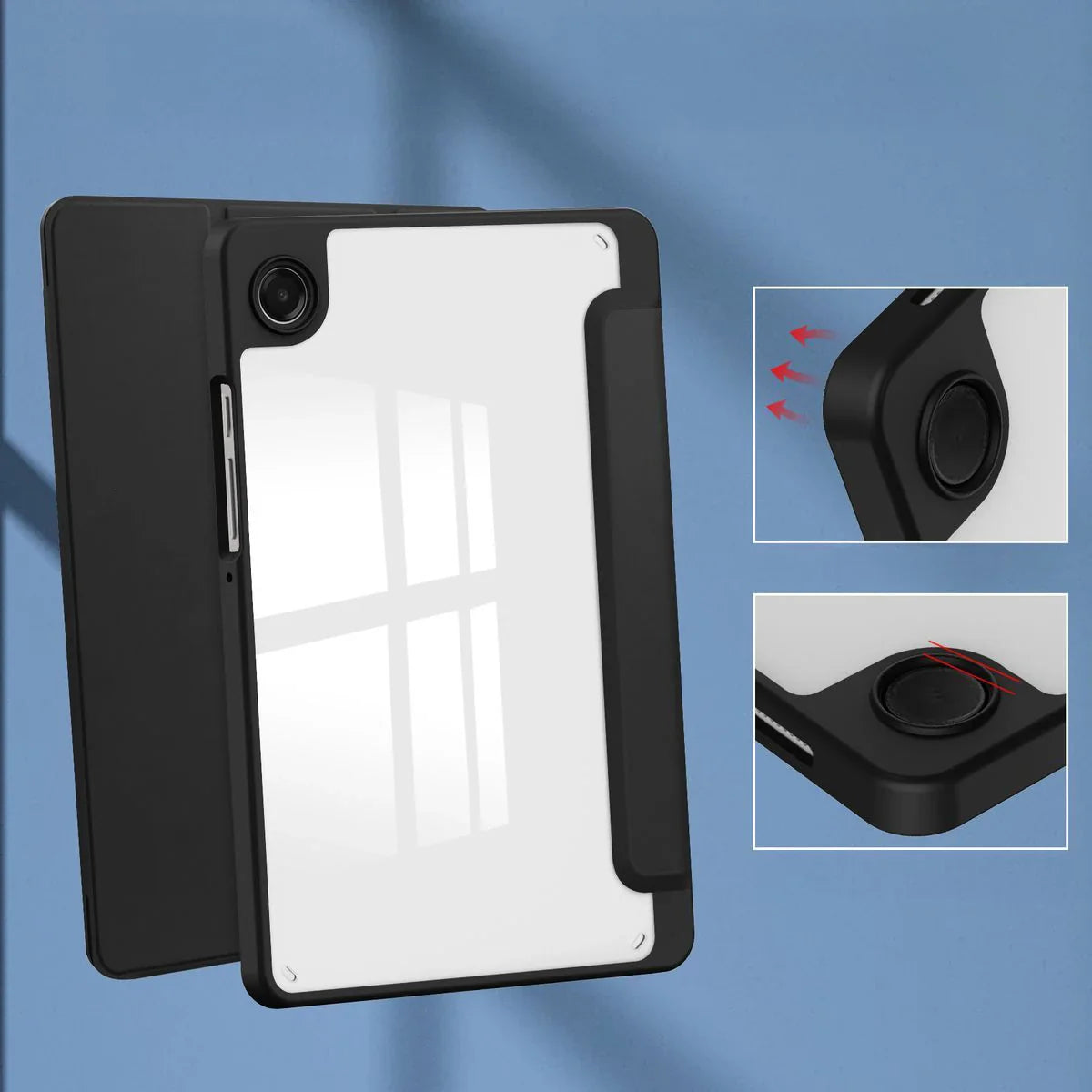Schutzhülle mit Klappe für Galaxy Tab A11 / A9, Bizon Case Tab Clear Matt, Schwarz