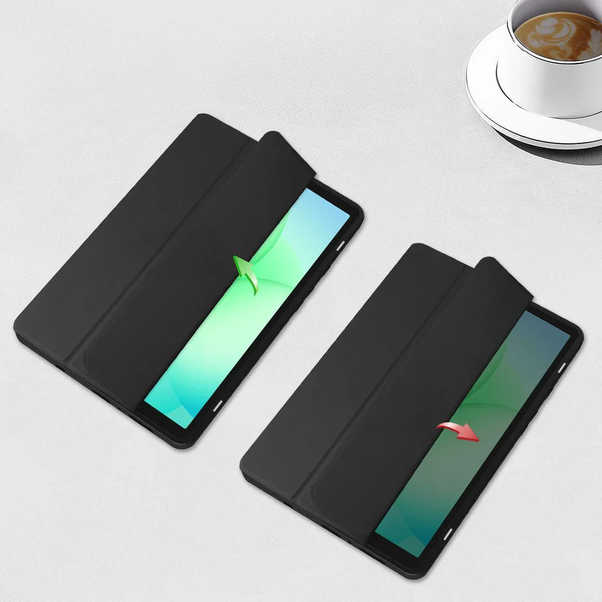 Schutzhülle mit Klappe für Galaxy Tab A11 / A9, Bizon Case Tab Clear Matt, Schwarz