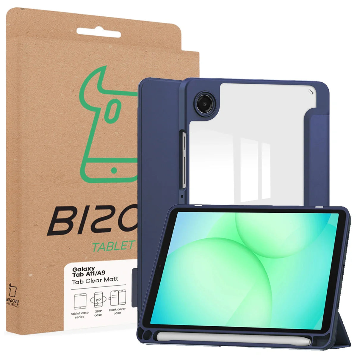 Schutzhülle mit Klappe für Galaxy Tab A11 / A9, Bizon Case Tab Clear Matt, Dunkelblau