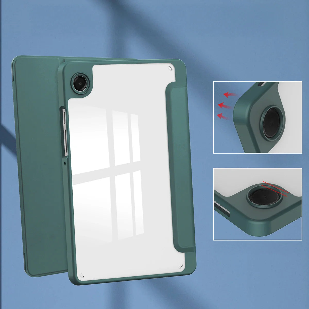 Schutzhülle mit Klappe für Galaxy Tab A11 / A9, Bizon Case Tab Clear Matt, Dunkelgrün