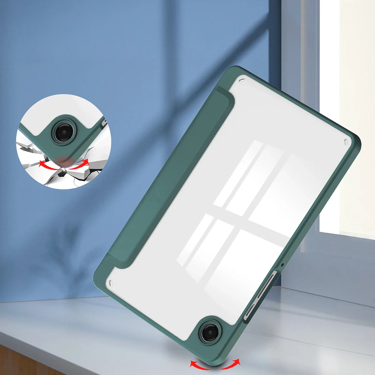 Schutzhülle mit Klappe für Galaxy Tab A11 / A9, Bizon Case Tab Clear Matt, Dunkelgrün