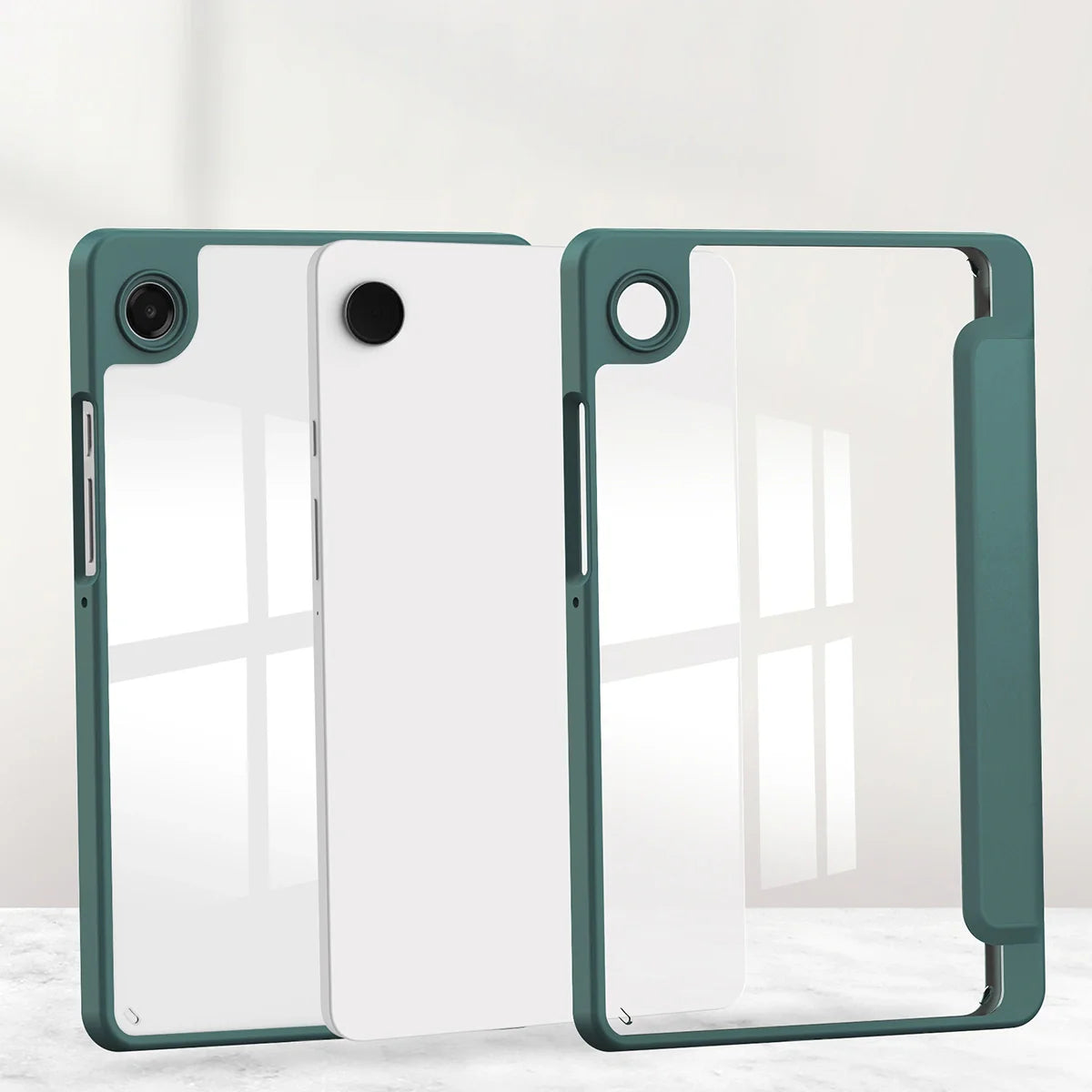 Schutzhülle mit Klappe für Galaxy Tab A11 / A9, Bizon Case Tab Clear Matt, Dunkelgrün