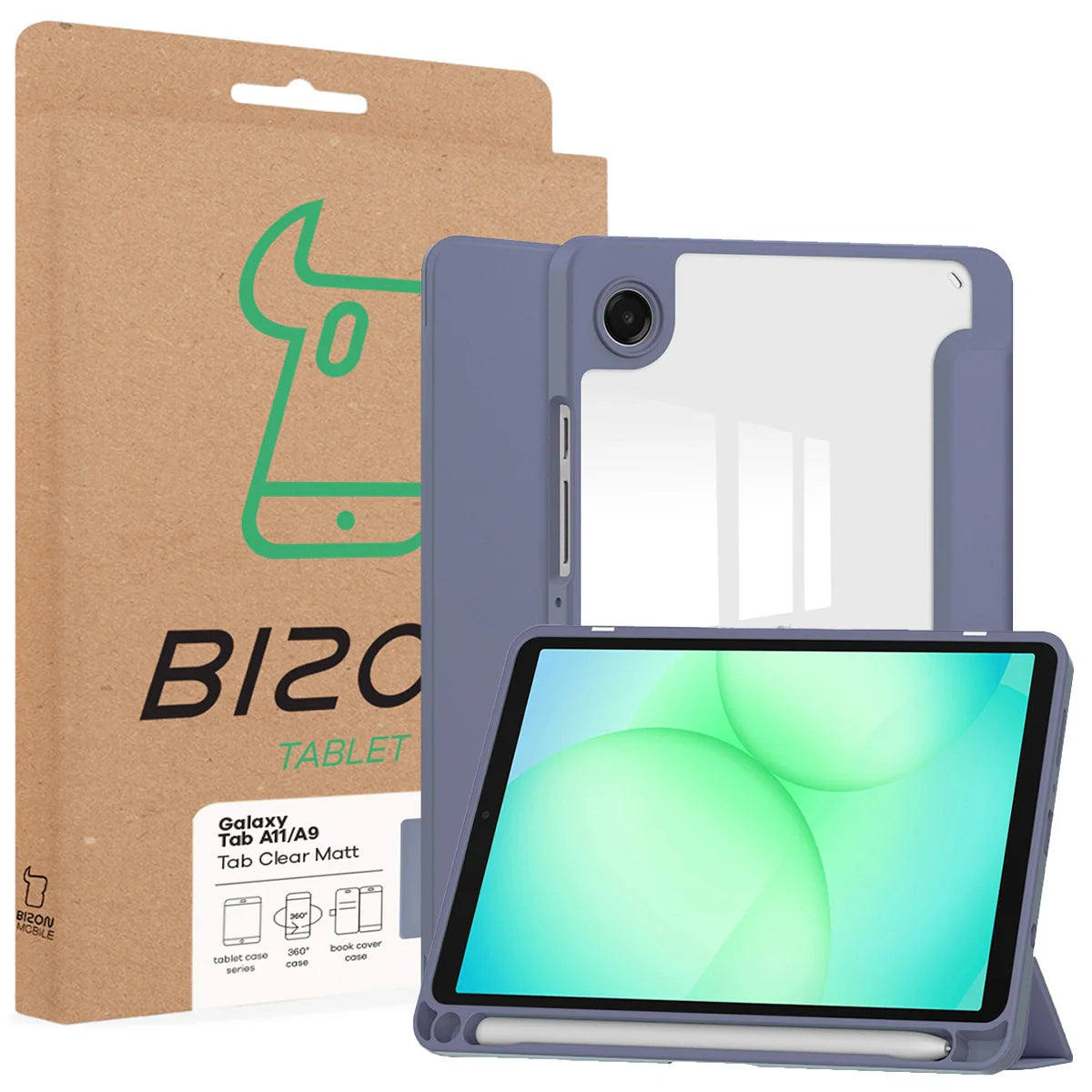 Schutzhülle mit Klappe für Galaxy Tab A11 / A9, Bizon Case Tab Clear Matt, Lavendel