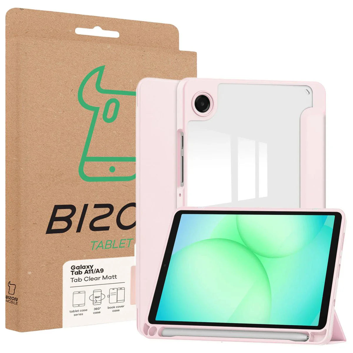 Schutzhülle mit Klappe für Galaxy Tab A11 / Tab A9, Bizon Case Tab Clear Matt, Rosa