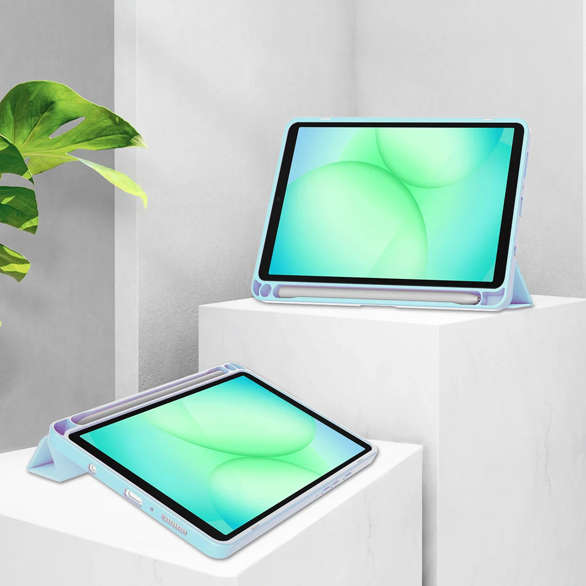 Schutzhülle mit Klappe für Galaxy Tab A11 / A9, Bizon Case Tab Clear Matt, Hellblau