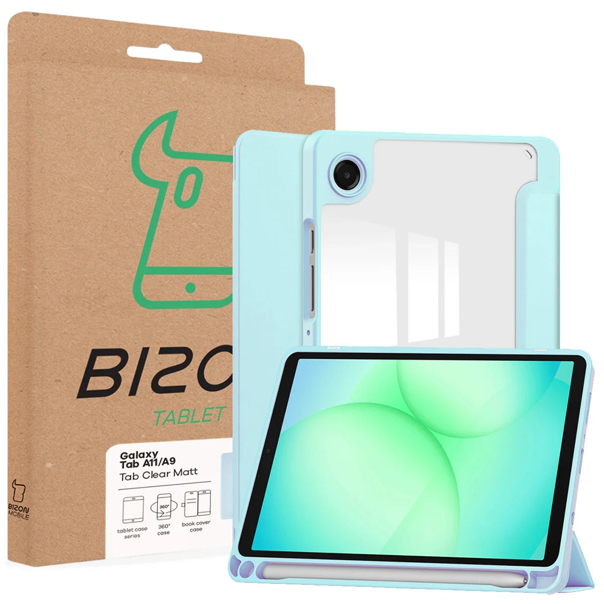 Schutzhülle mit Klappe für Galaxy Tab A11 / A9, Bizon Case Tab Clear Matt, Hellblau