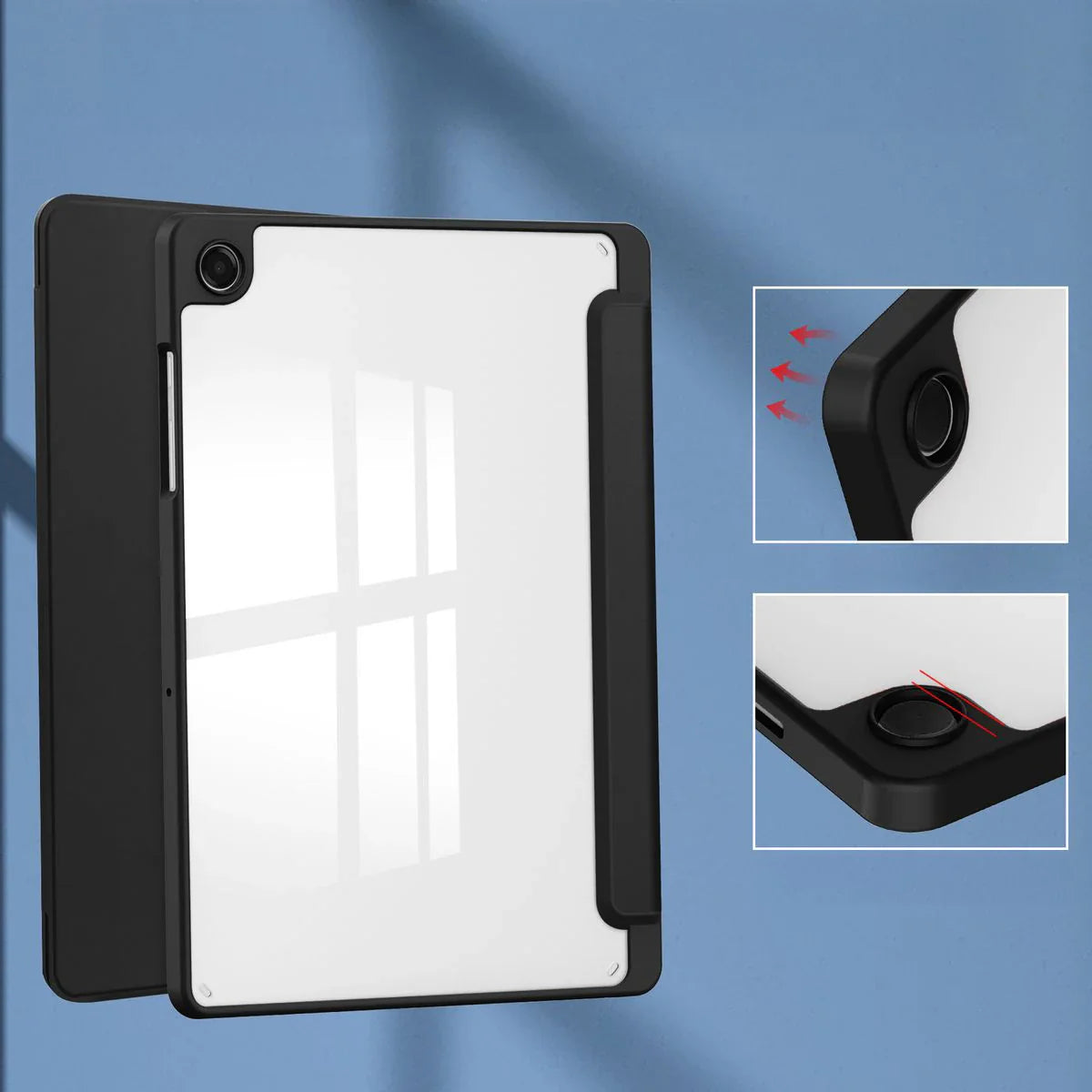 Schutzhülle mit Klappe für Galaxy Tab A11 Plus / A9 Plus, Bizon Case Tab Clear Matt, Schwarz
