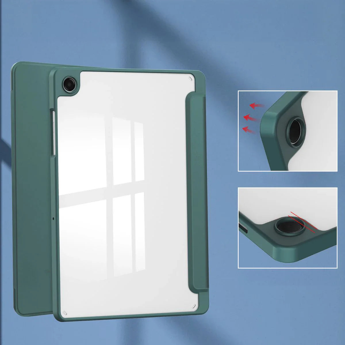 Schutzhülle mit Klappe für Galaxy Tab A11 Plus / A9 Plus, Bizon Case Tab Clear Matt, Dunkelgrün