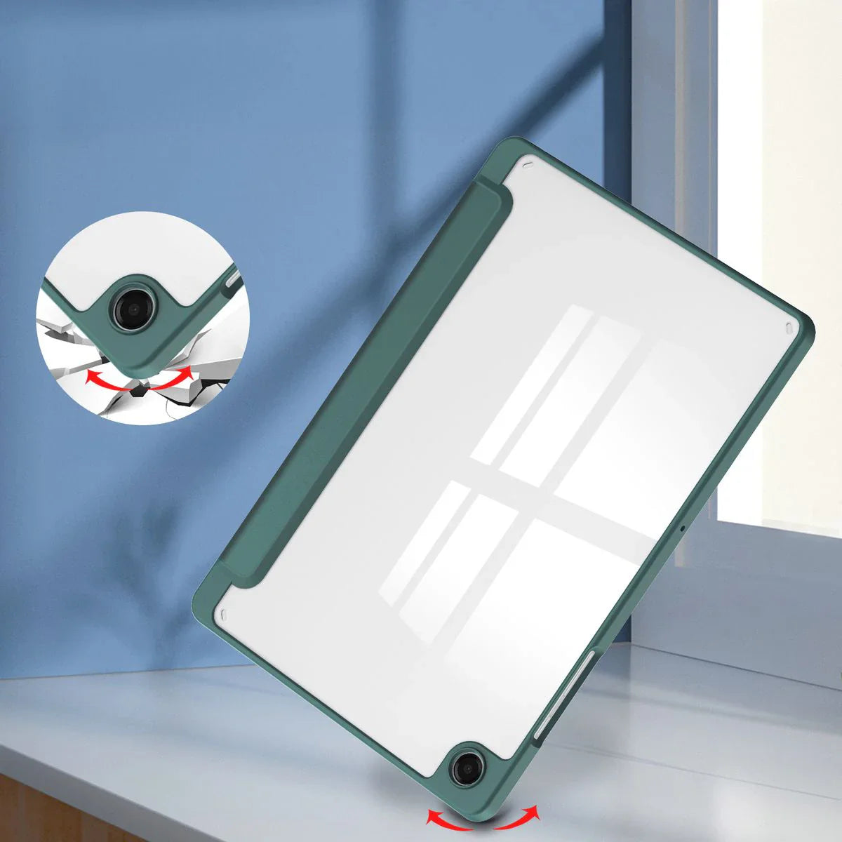 Schutzhülle mit Klappe für Galaxy Tab A11 Plus / A9 Plus, Bizon Case Tab Clear Matt, Dunkelgrün