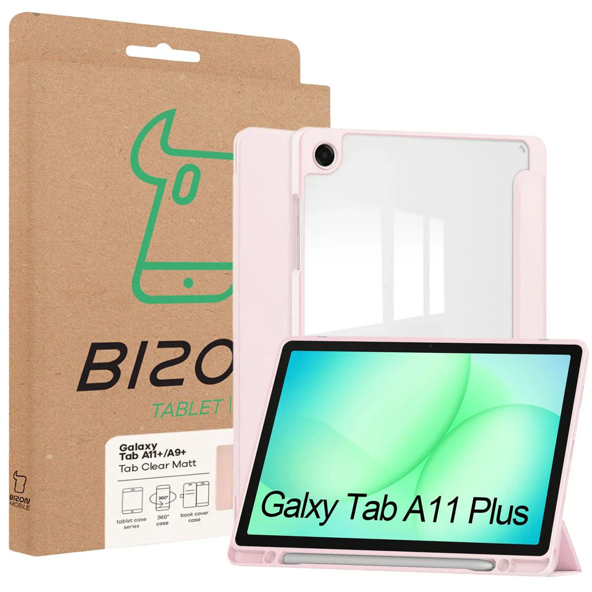 Schutzhülle mit Klappe für Galaxy Tab A11 Plus / A9 Plus, Bizon Case Tab Clear Matt, Rosa