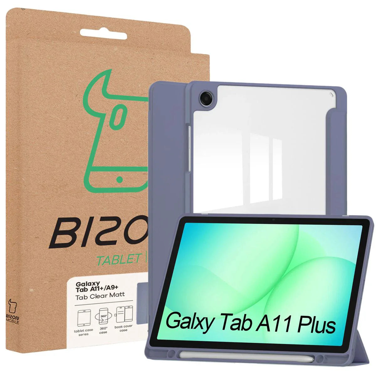 Schutzhülle mit Klappe für Galaxy Tab A11 Plus / A9 Plus, Bizon Case Tab Clear Matt, Lavendel