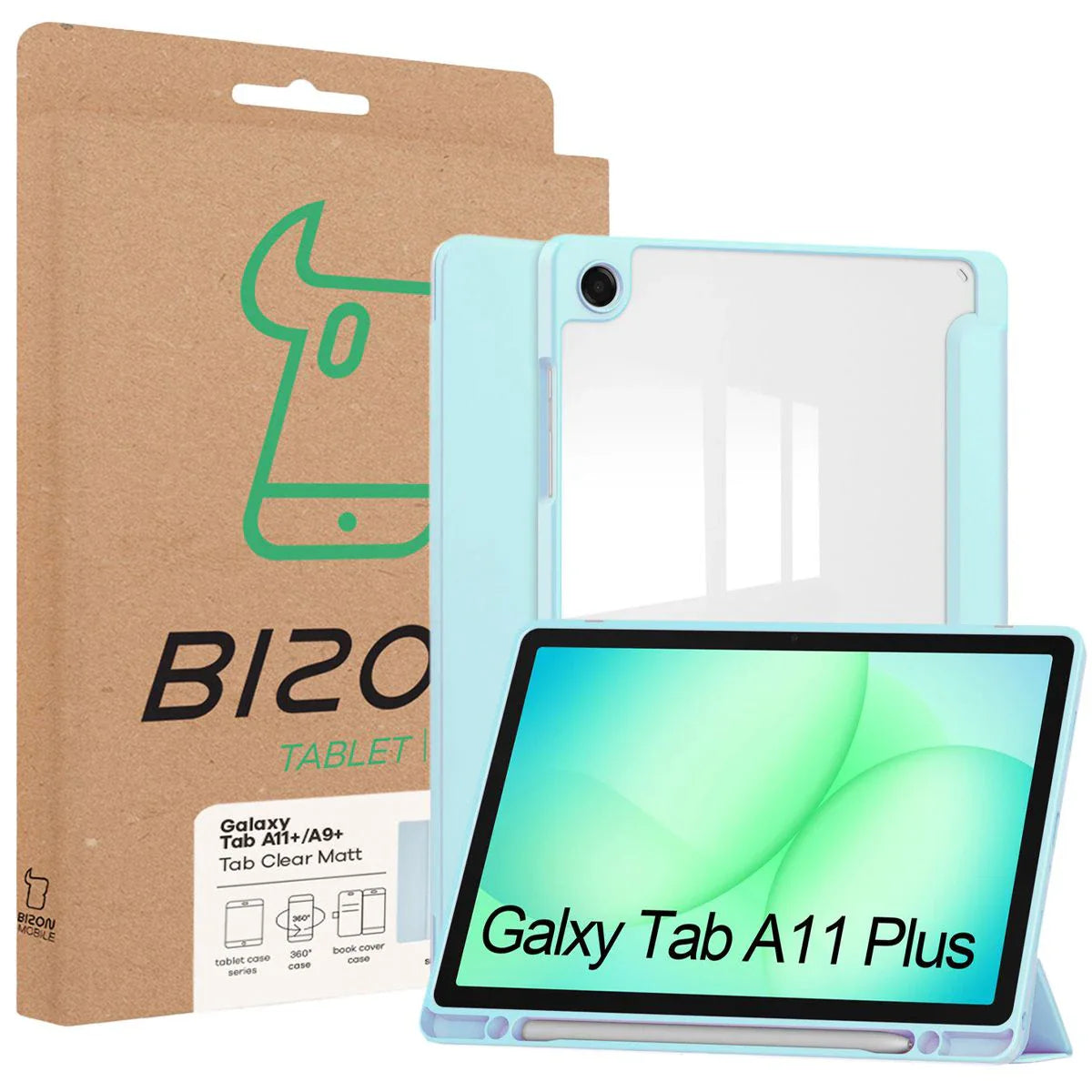Schutzhülle mit Klappe für Galaxy Tab A11 Plus / A9 Plus, Bizon Case Tab Clear Matt, Hellblau