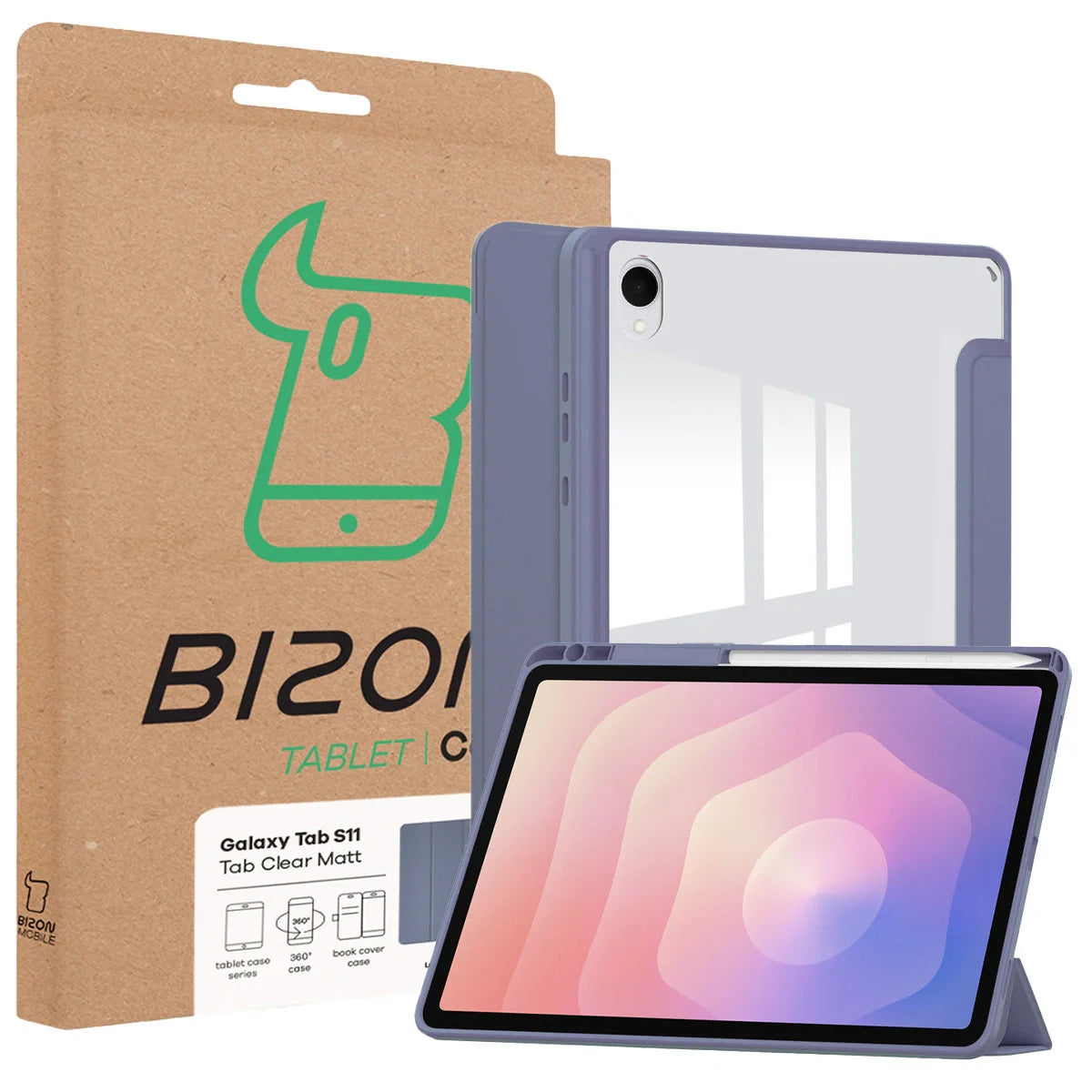 Schutzhülle mit Klappe für Galaxy Tab S11, Bizon Case Tab Clear Matt, Lavendel