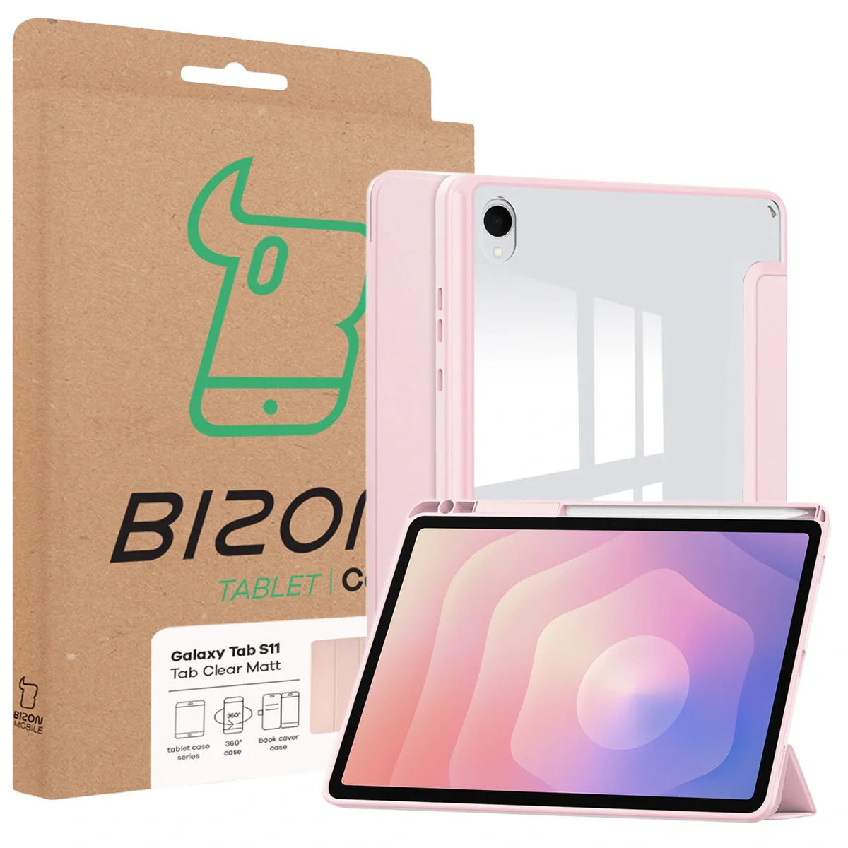 Schutzhülle mit Klappe für Galaxy Tab S11, Bizon Case Tab Clear Matt, Rosa
