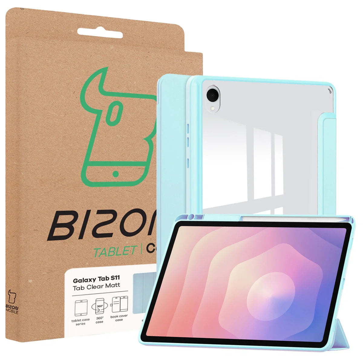 Schutzhülle mit Klappe für Galaxy Tab S11, Bizon Case Tab Clear Matt, Hellblau