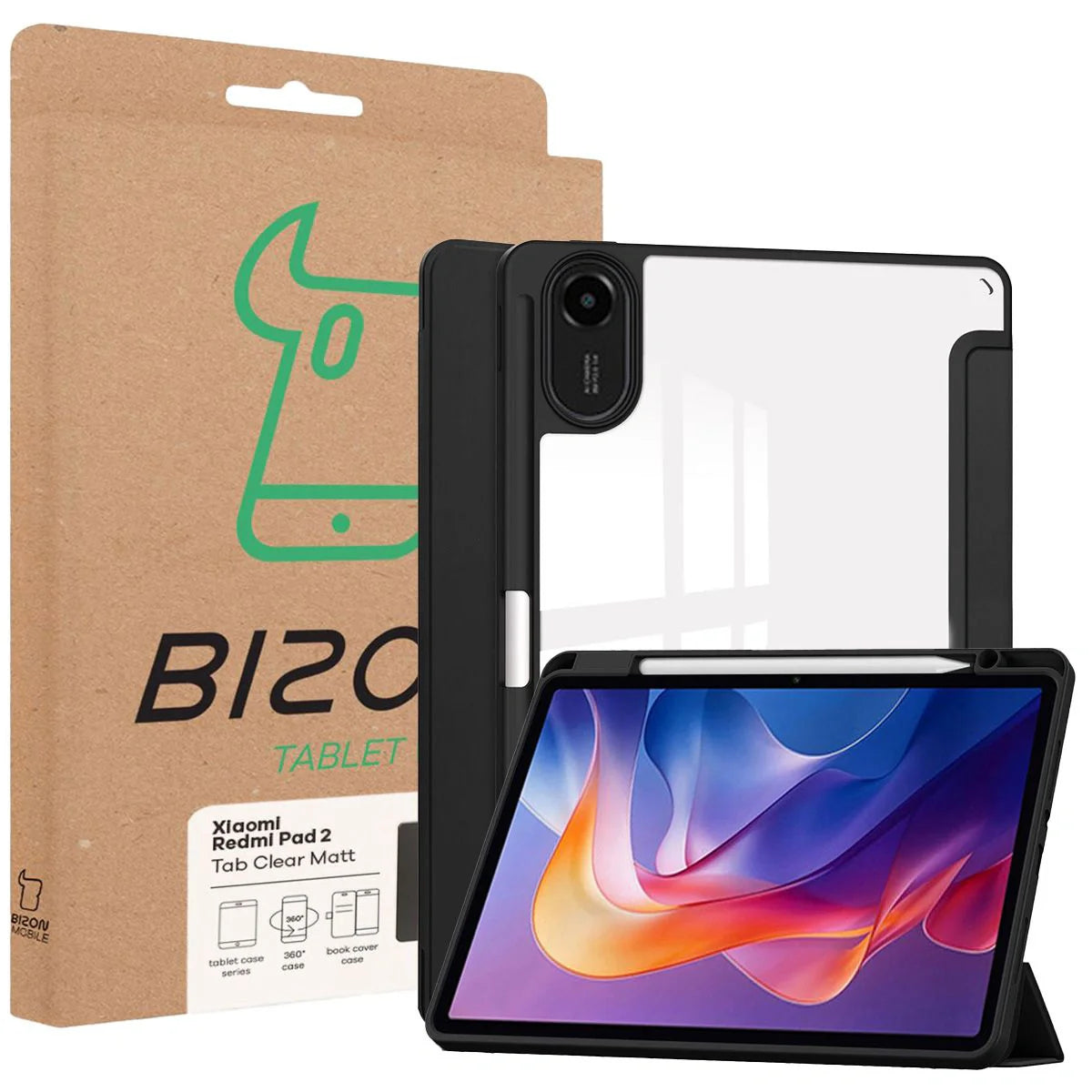 Schutzhülle mit Klappe für Xiaomi Redmi Pad 2, Bizon Case Tab Clear Matt, Schwarz