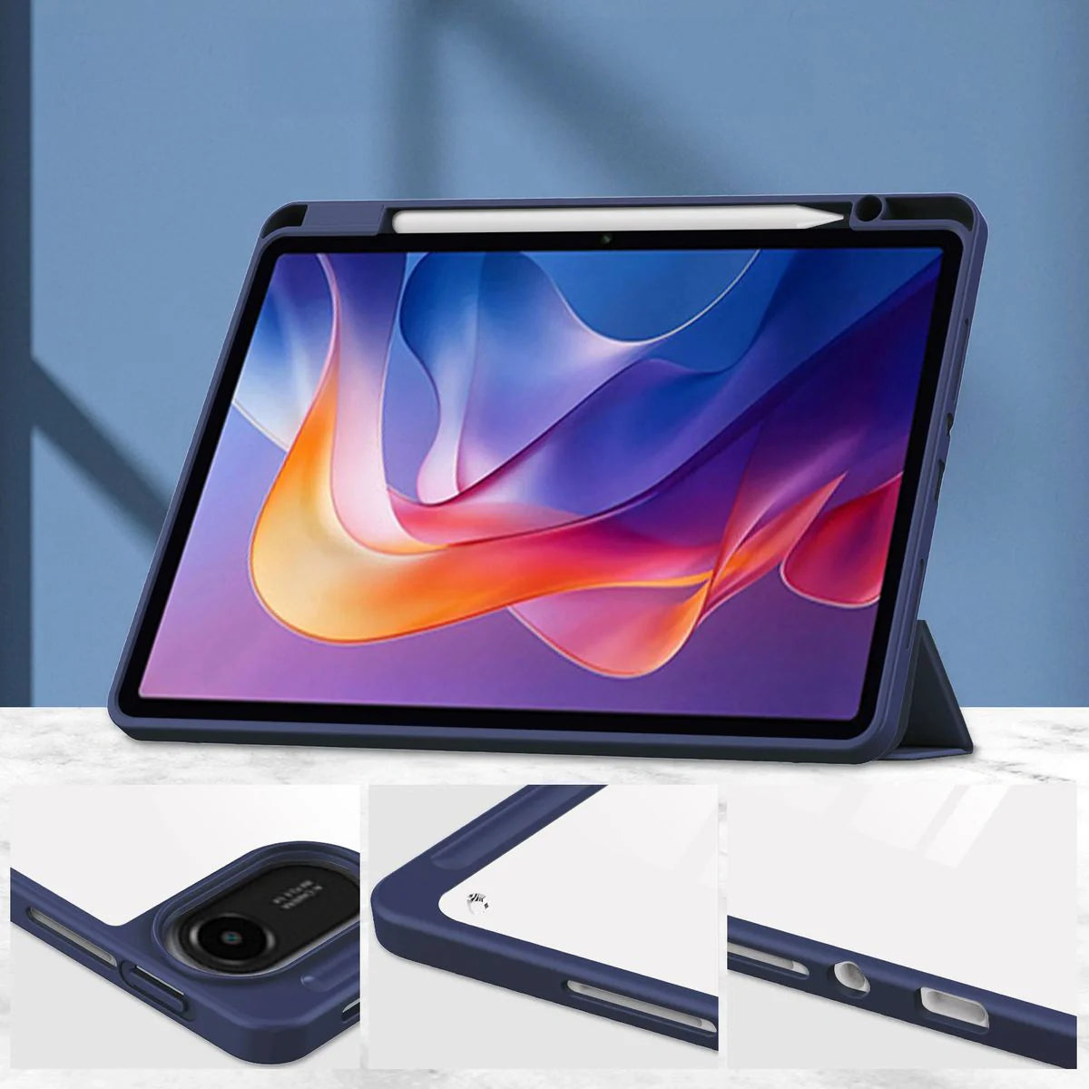Schutzhülle mit Klappe für Xiaomi Redmi Pad 2, Bizon Case Tab Clear Matt, Dunkelblau