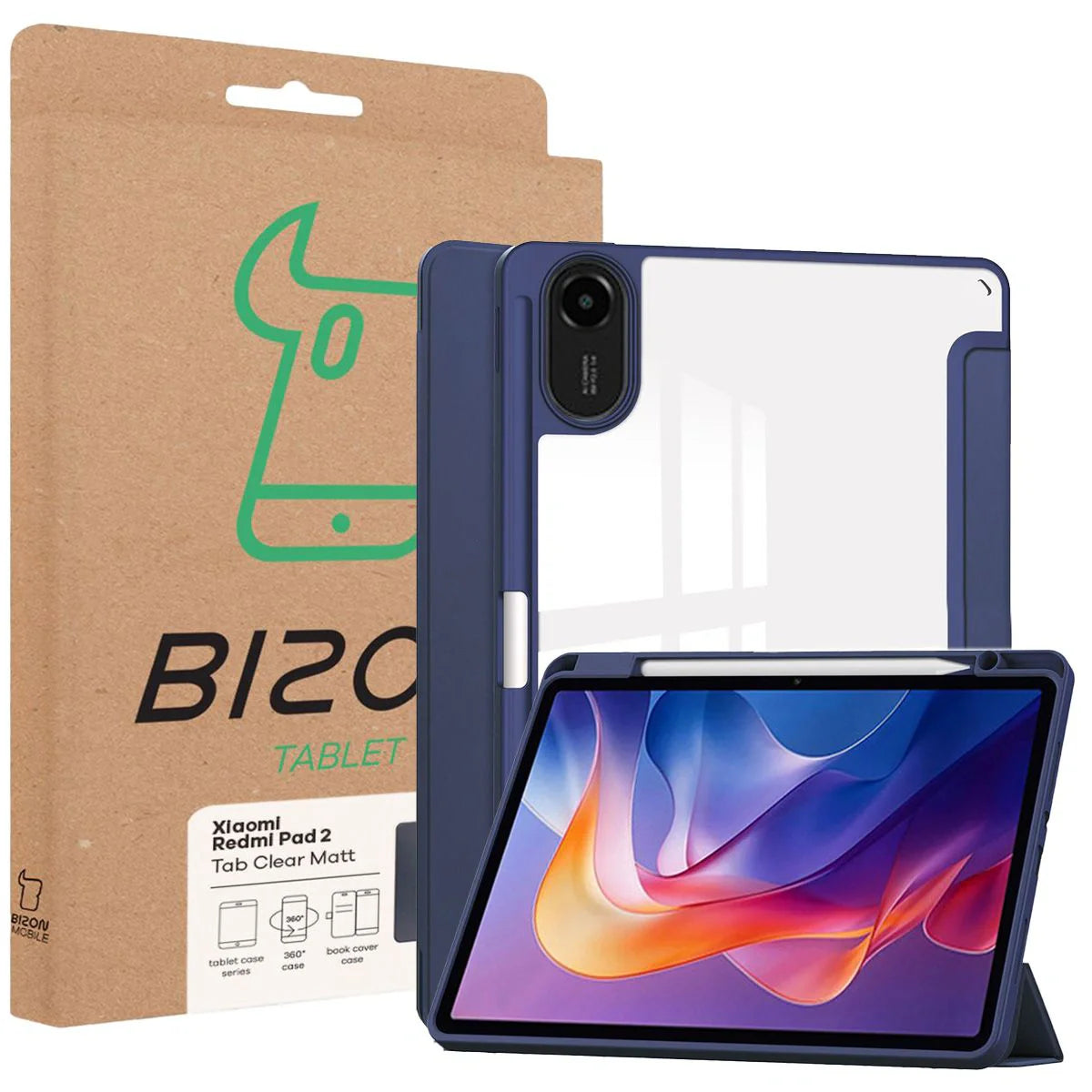 Schutzhülle mit Klappe für Xiaomi Redmi Pad 2, Bizon Case Tab Clear Matt, Dunkelblau