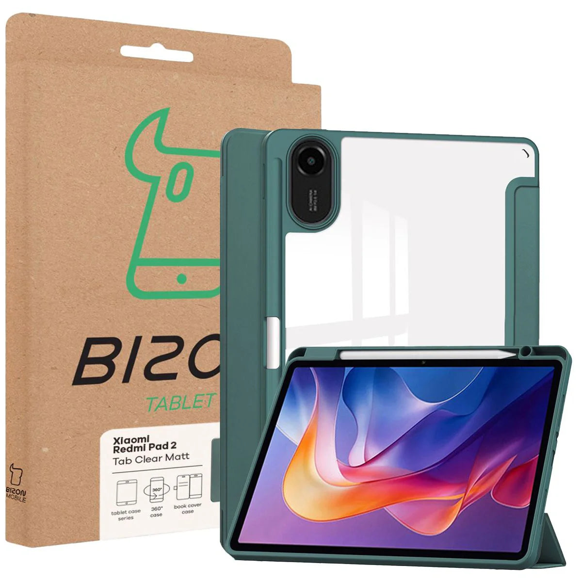 Schutzhülle mit Klappe für Xiaomi Redmi Pad 2, Bizon Case Tab Clear Matt, Dunkelgrün