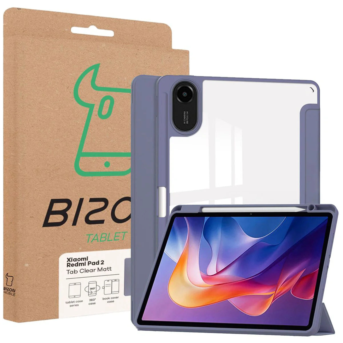 Schutzhülle mit Klappe für Xiaomi Redmi Pad 2, Bizon Case Tab Clear Matt, Lavendel