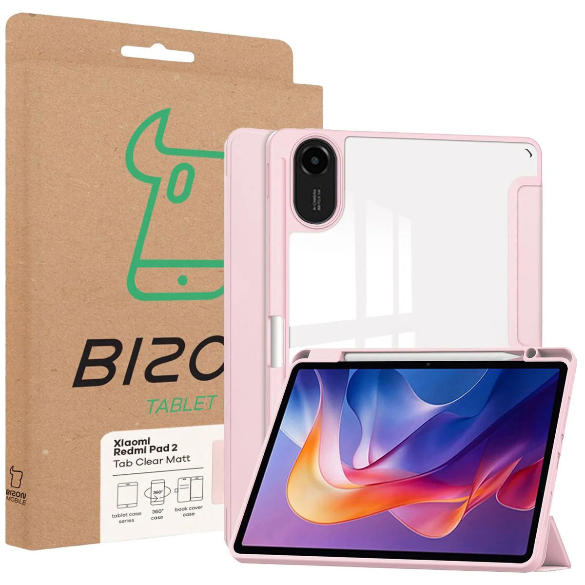 Schutzhülle mit Klappe für Xiaomi Redmi Pad 2, Bizon Case Tab Clear Matt, Rosa