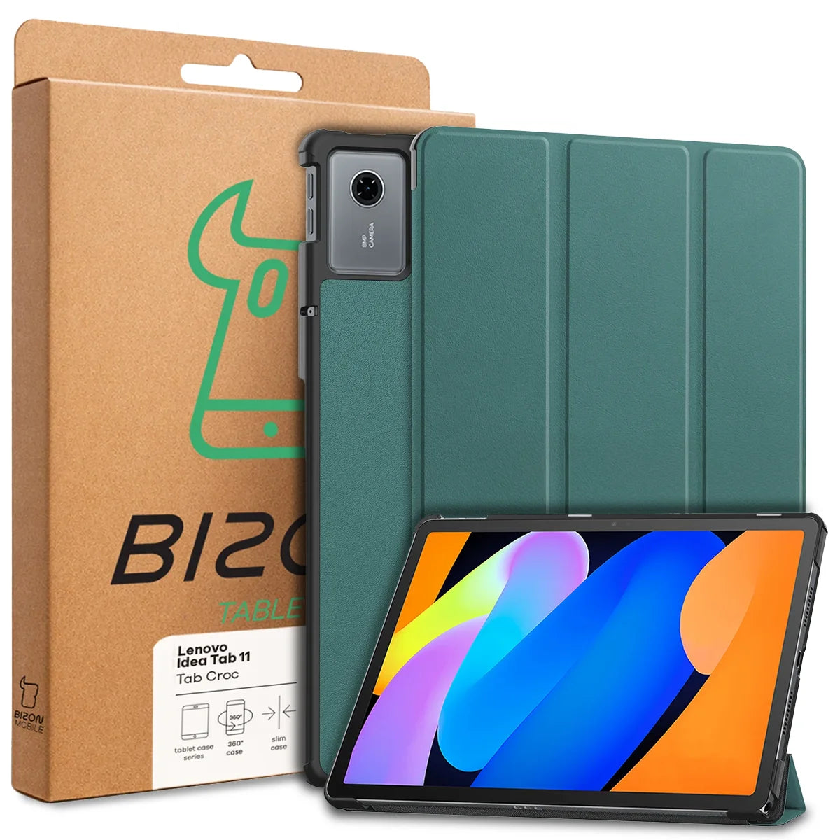 Etui z klapką Bizon Case Tab Croc do Lenovo Idea Tab 11, ciemnozielone