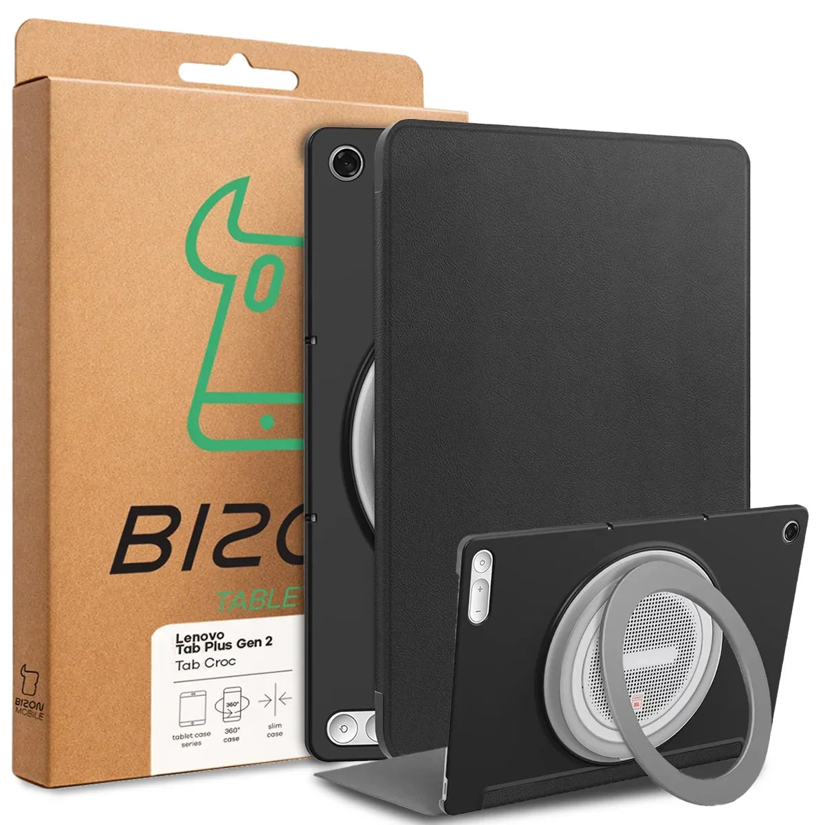 Schutzhülle mit Klappe für Lenovo Tab Plus Gen. 2, Bizon Case Tab Croc, Schwarz (8/8)