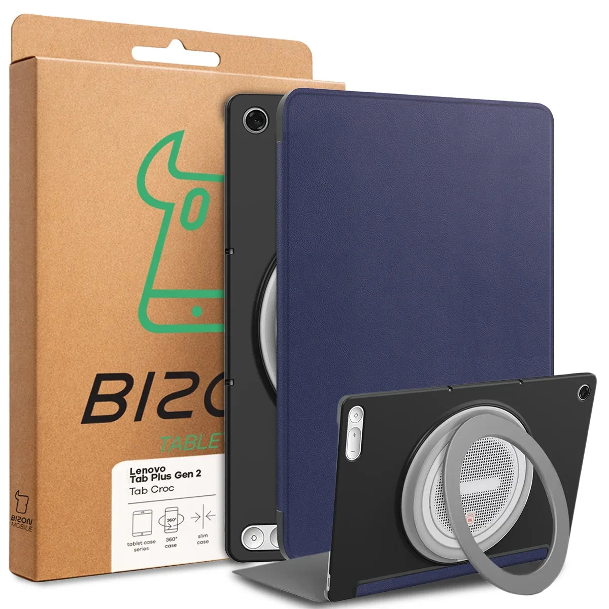Schutzhülle mit Klappe für Lenovo Tab Plus Gen. 2, Bizon Case Tab Croc, Dunkelblau (8/8)