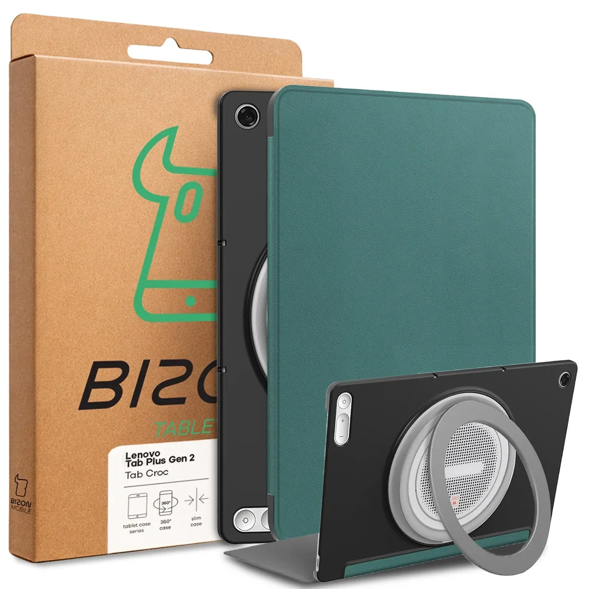 Schutzhülle mit Klappe für Lenovo Tab Plus Gen. 2, Bizon Case Tab Croc, Dunkelgrün (8/8)