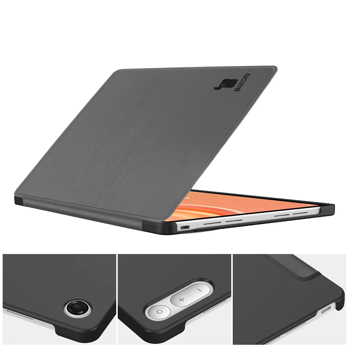 Schutzhülle mit Klappe für Lenovo Tab Plus Gen. 2, Bizon Case Tab Croc, Grau (2/8)
