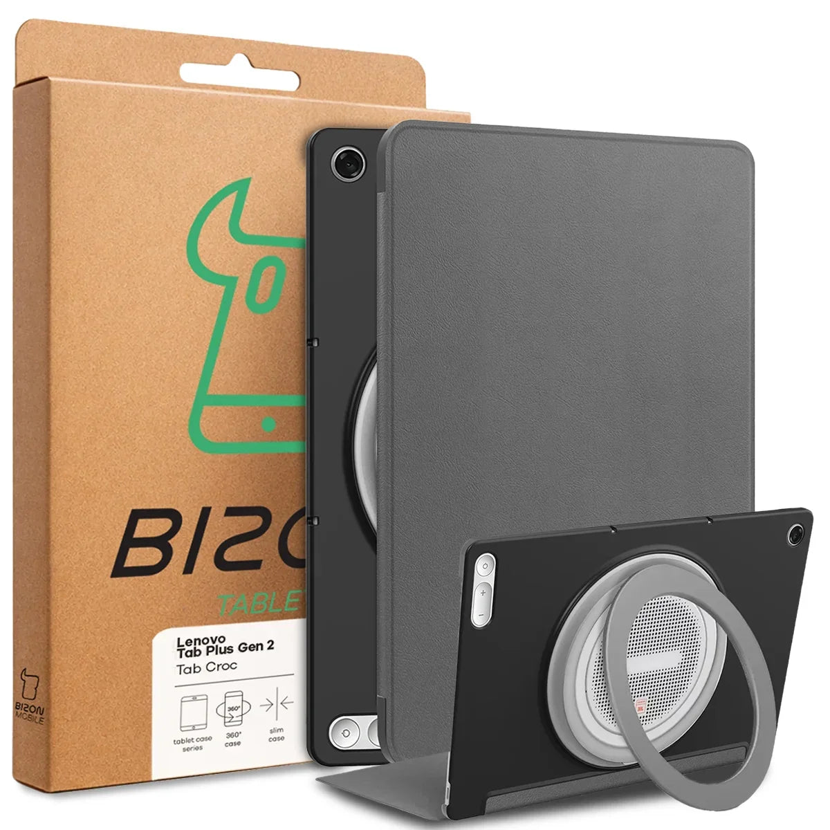 Schutzhülle mit Klappe für Lenovo Tab Plus Gen. 2, Bizon Case Tab Croc, Grau (8/8)