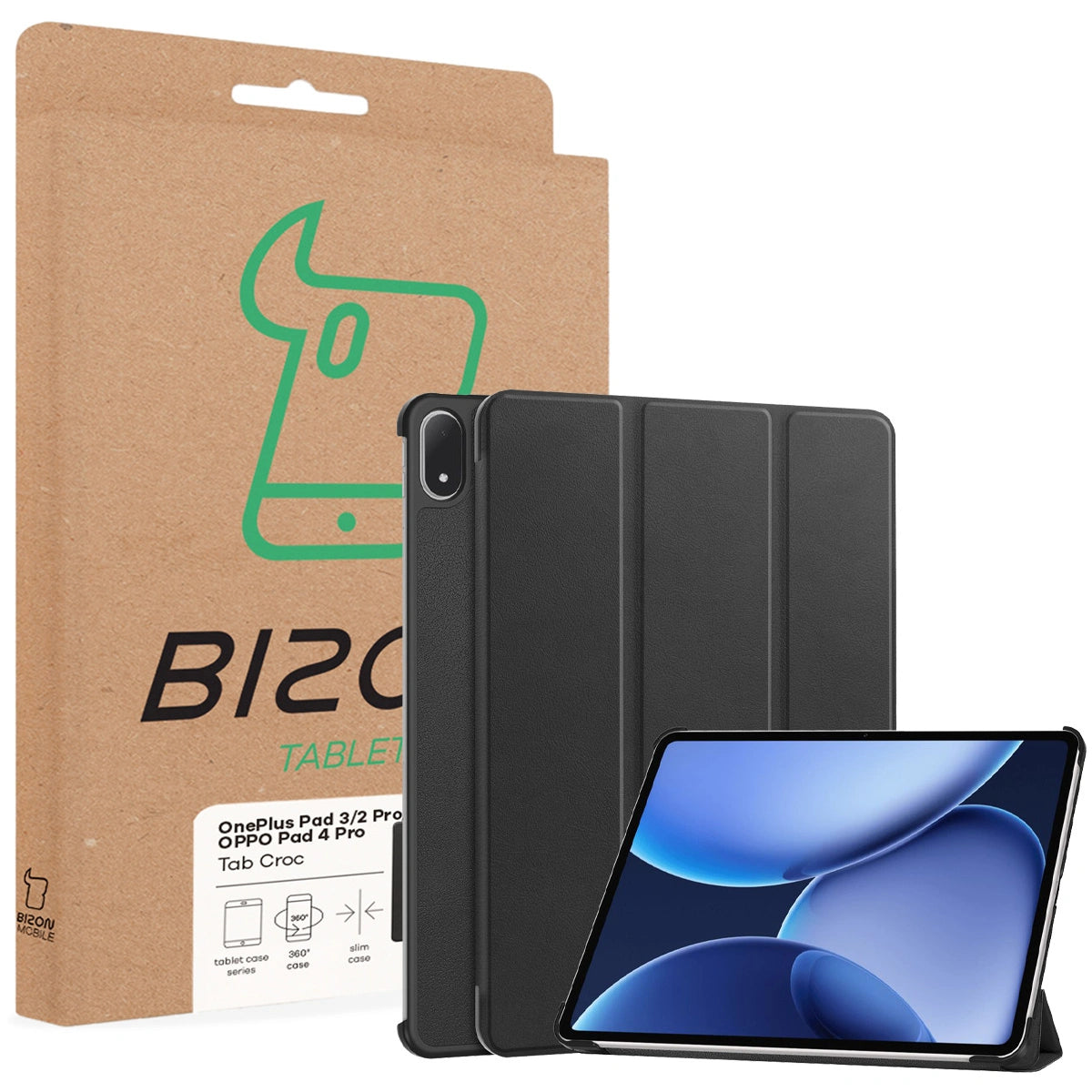 Schutzhülle für OnePlus Pad 3 / 2 Pro / OPPO Pad 4 Pro, Bizon Case Tab Croc, Schwarz