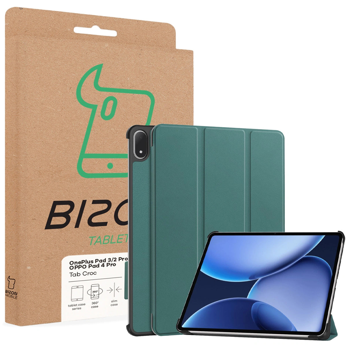 Schutzhülle für OnePlus Pad 3 / 2 Pro / OPPO Pad 4 Pro, Bizon Case Tab Croc, Dunkelgrün
