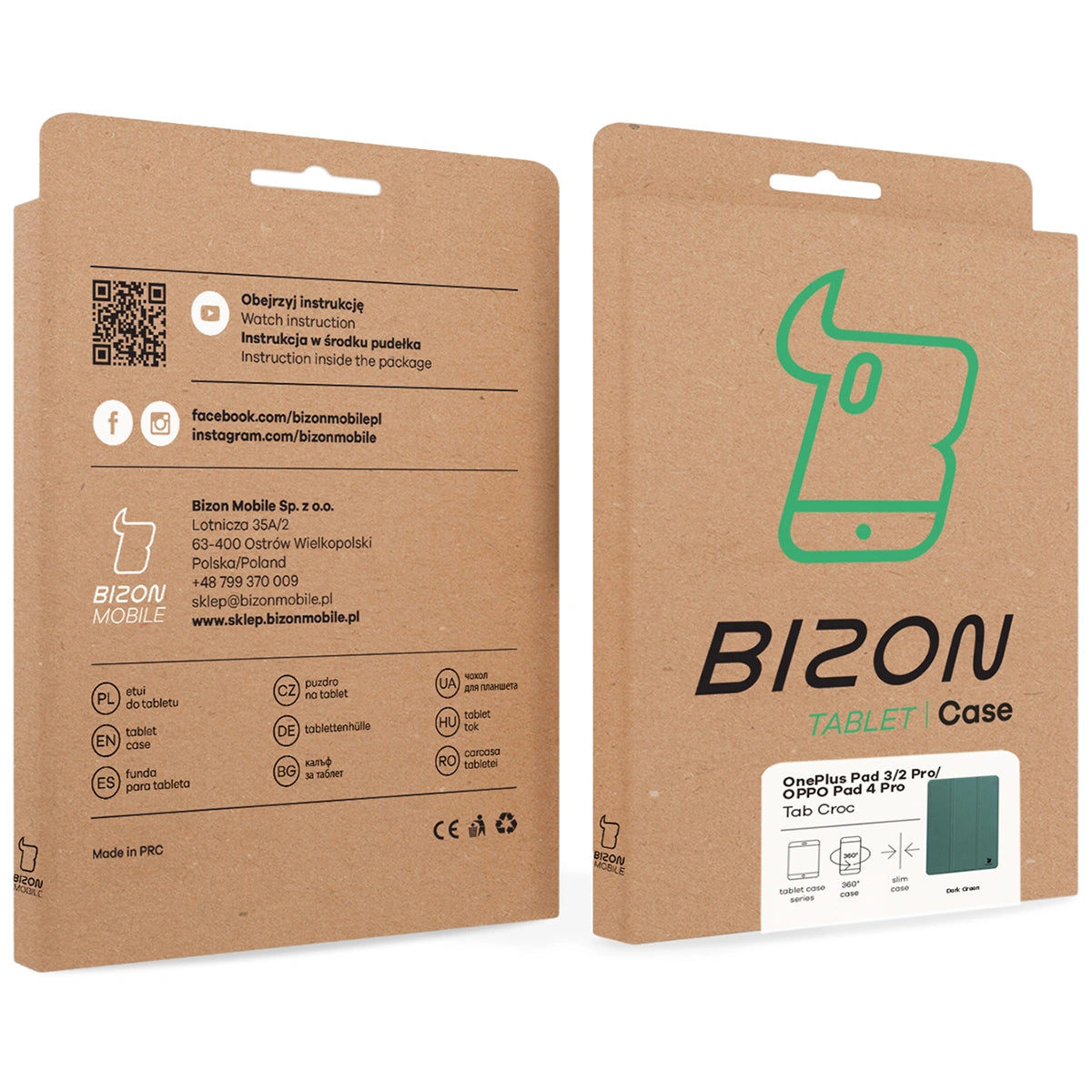 Schutzhülle für OnePlus Pad 3 / 2 Pro / OPPO Pad 4 Pro, Bizon Case Tab Croc, Dunkelgrün