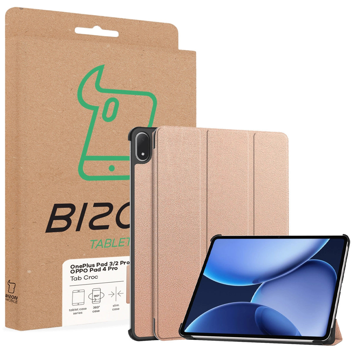 Schutzhülle für OnePlus Pad 3 / 2 Pro / OPPO Pad 4 Pro, Bizon Case Tab Croc, Rosegold