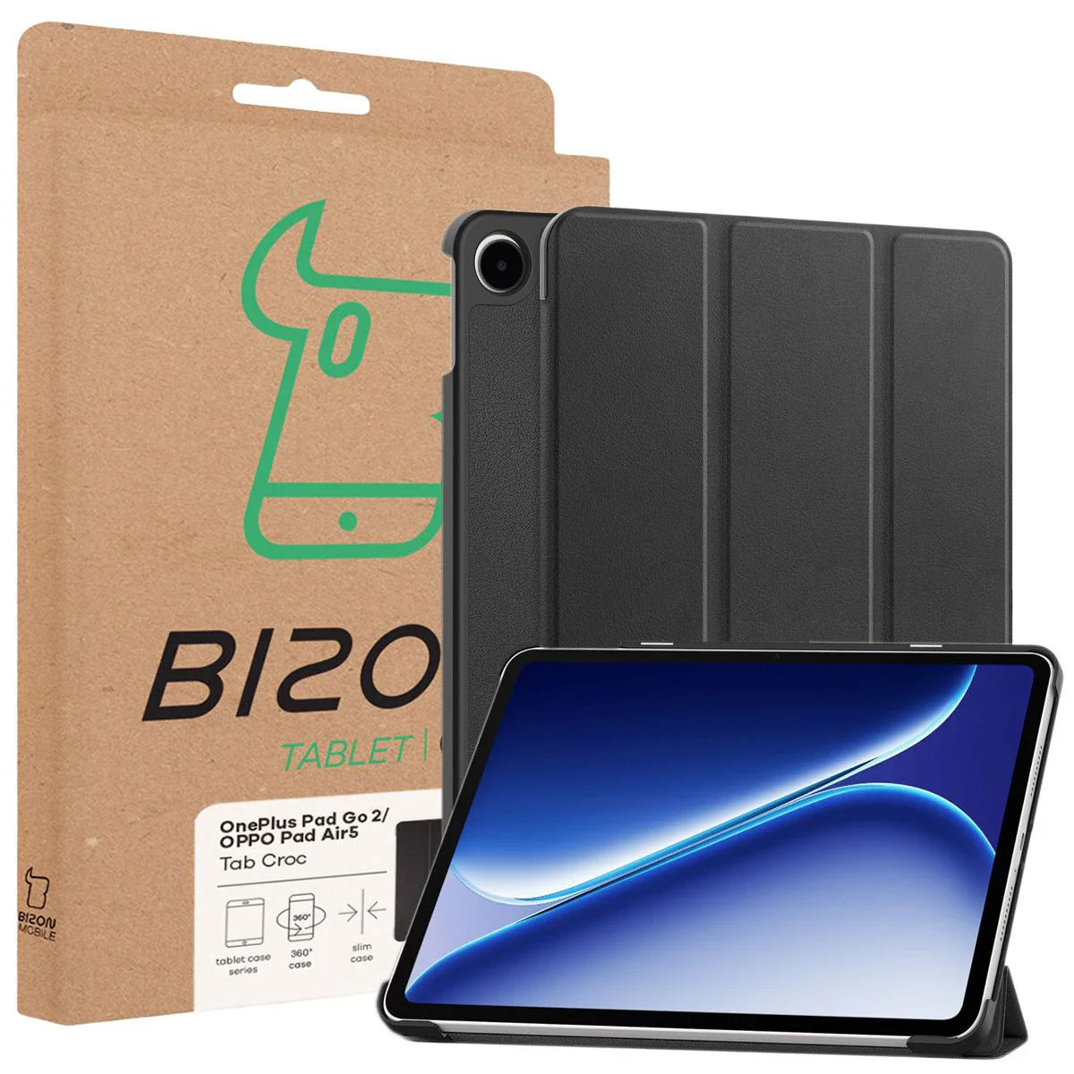 Schutzhülle für OnePlus Pad Go 2 / Oppo Pad Air5, Bizon Case Tab Croc, Schwarz