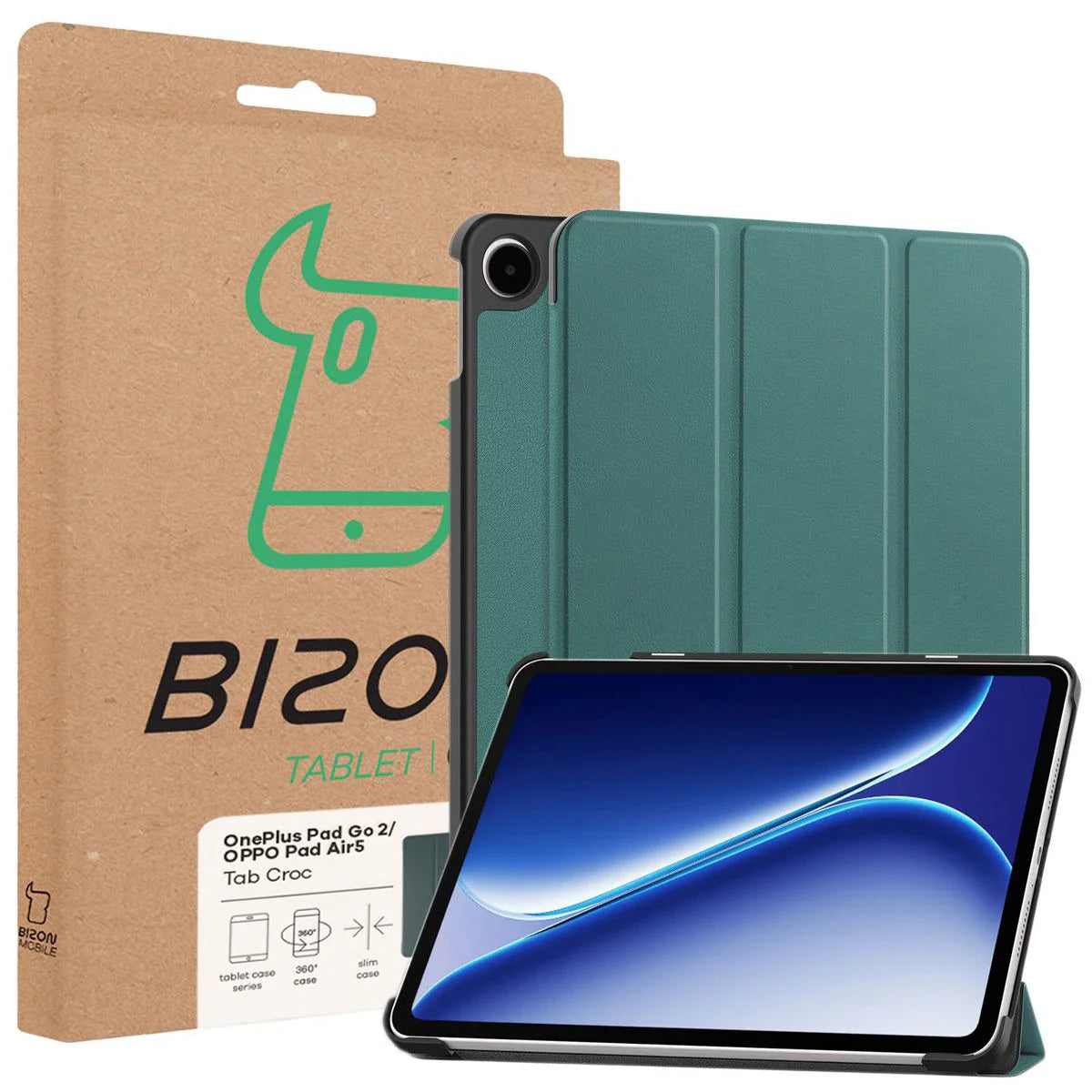 Schutzhülle für OnePlus Pad Go 2 / Oppo Pad Air5, Bizon Case Tab Croc, Dunkelgrün