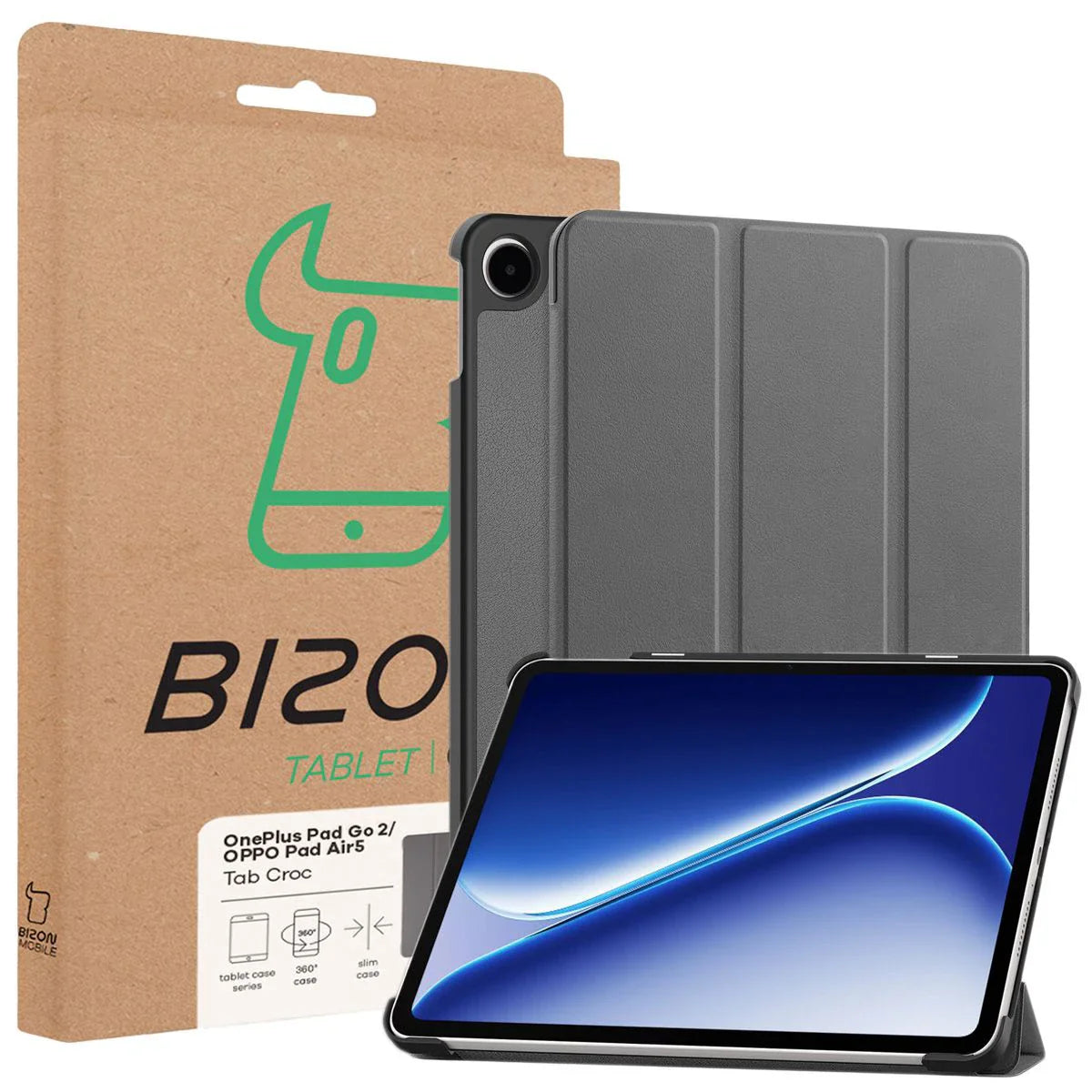 Schutzhülle für OnePlus Pad Go 2 / Oppo Pad Air5, Bizon Case Tab Croc, Grau